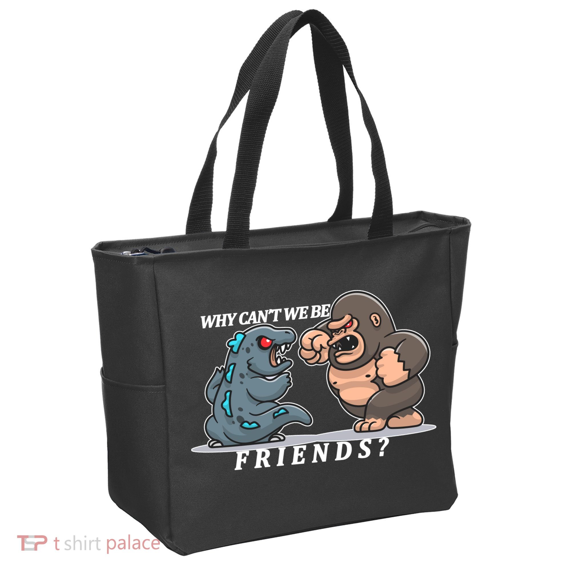 Why Can't We Be Friends Ape Monster Fights Tote Bag