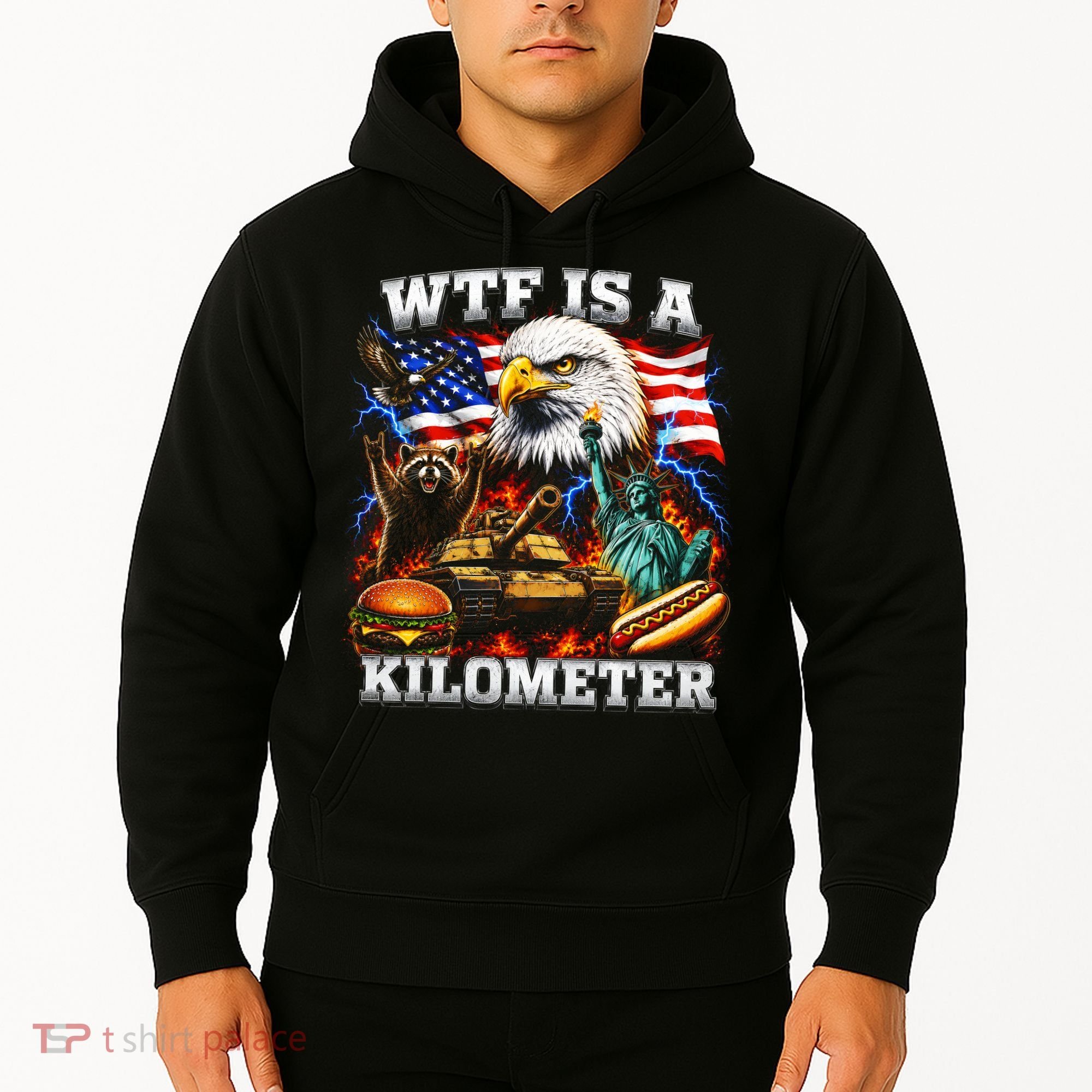 WTF Is A Kilometer? Patriotic Eagle American Graphic Hoodie