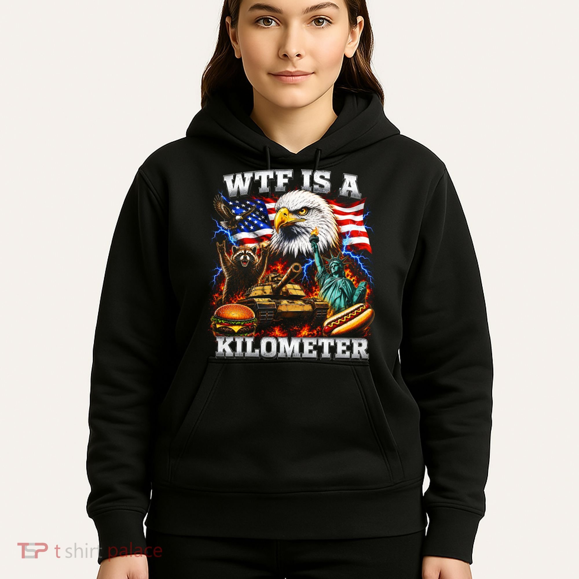 WTF Is A Kilometer? Patriotic Eagle American Graphic Hoodie