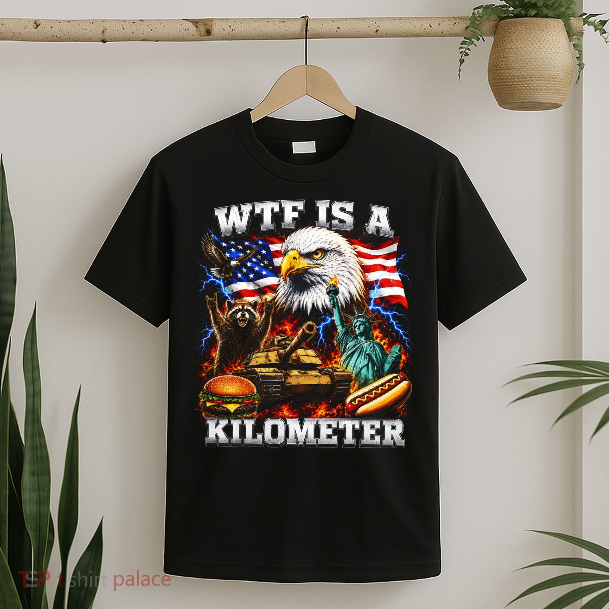 WTF Is A Kilometer? Patriotic Eagle American Graphic T-Shirt