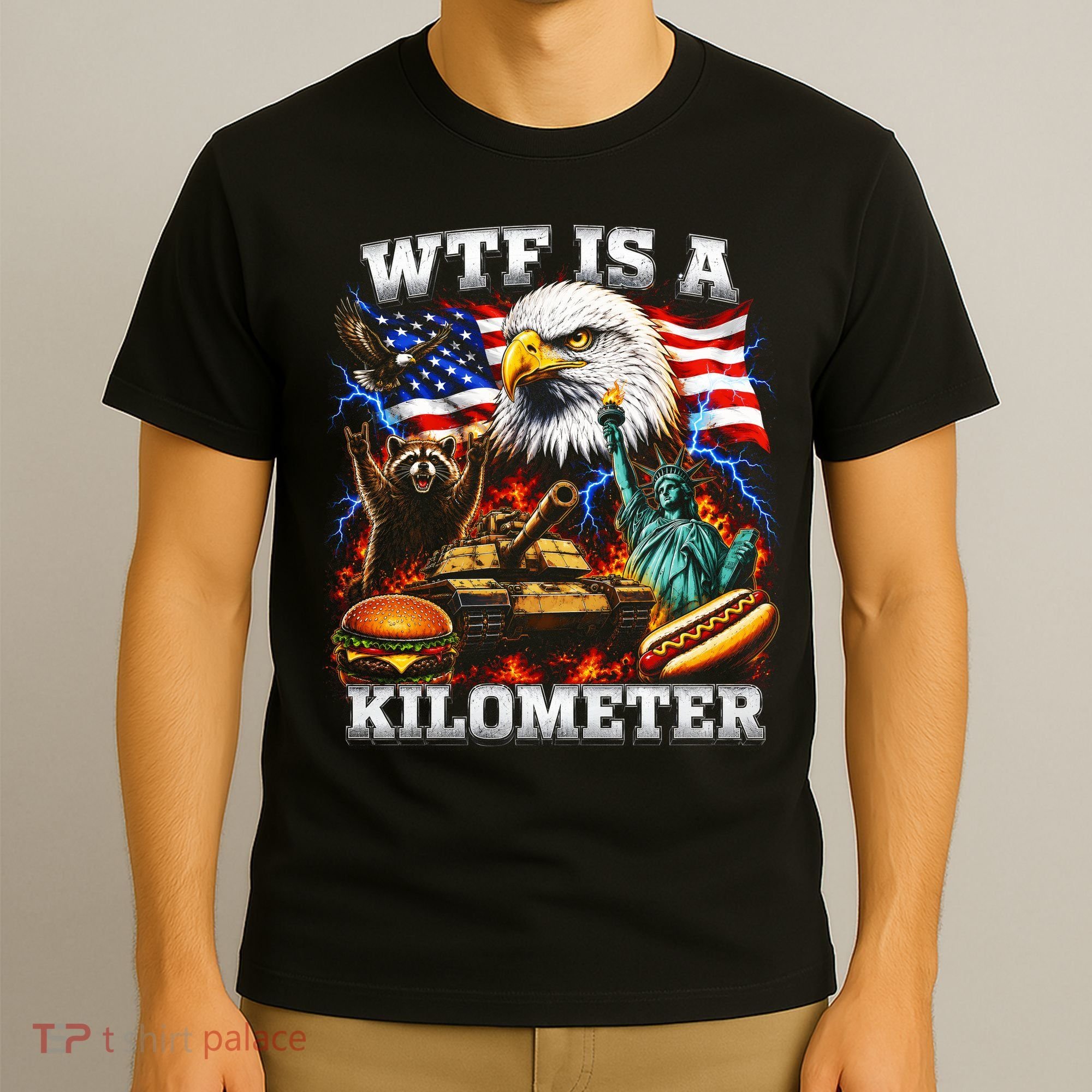 WTF Is A Kilometer? Patriotic Eagle American Graphic T-Shirt