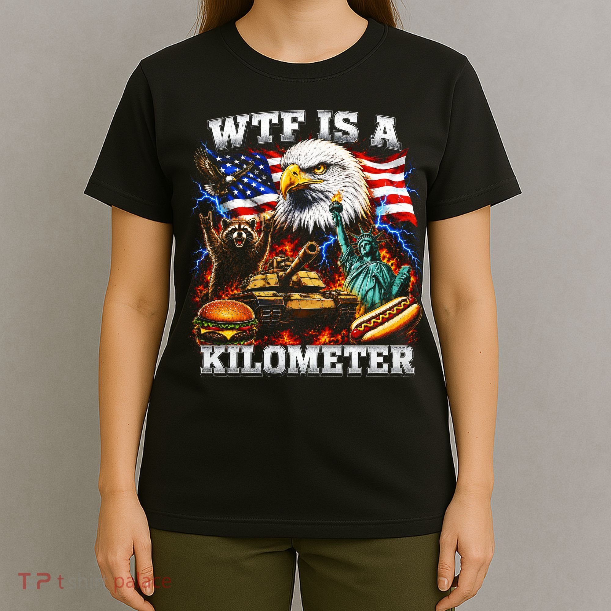 WTF Is A Kilometer? Patriotic Eagle American Graphic T-Shirt