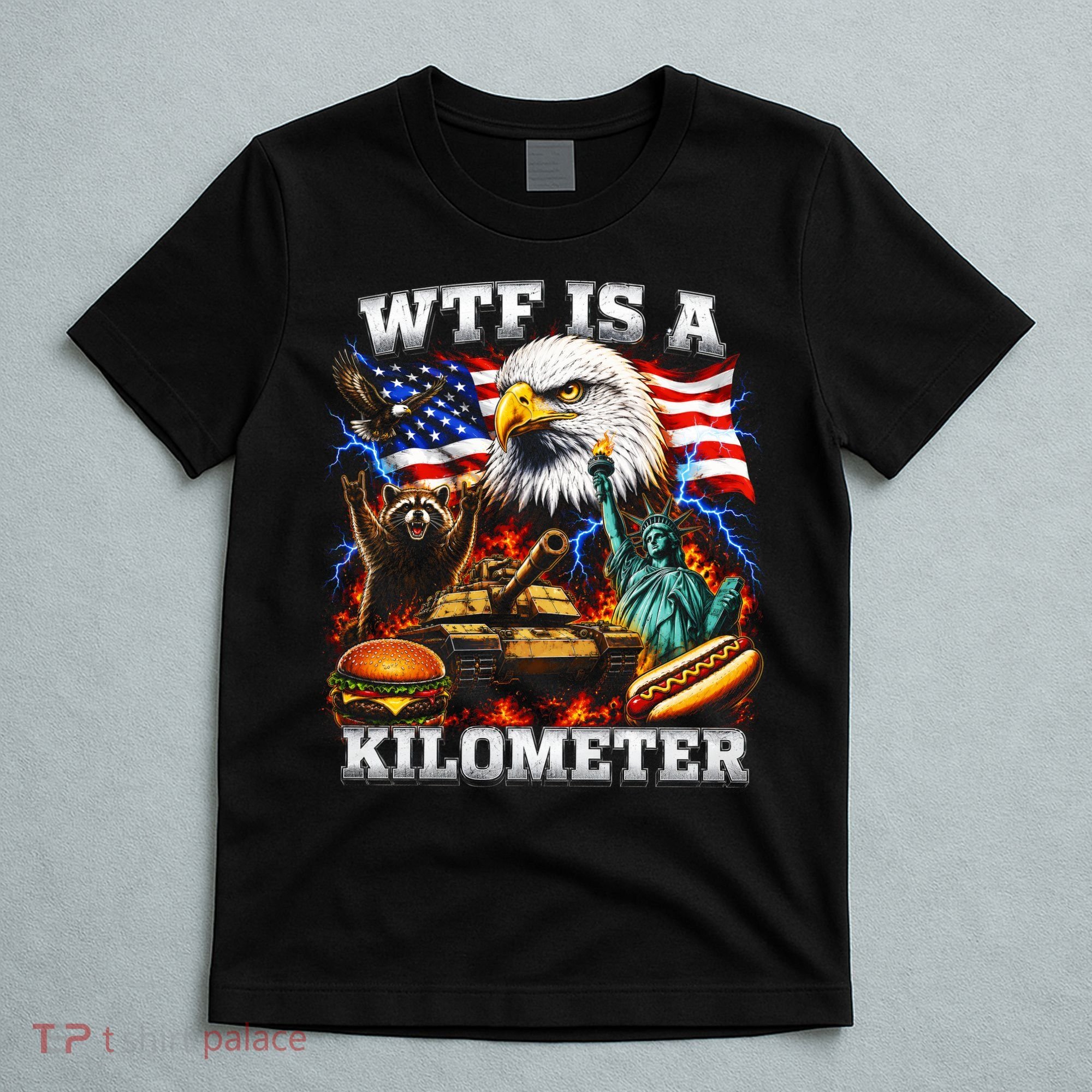WTF Is A Kilometer? Patriotic Eagle American Graphic T-Shirt