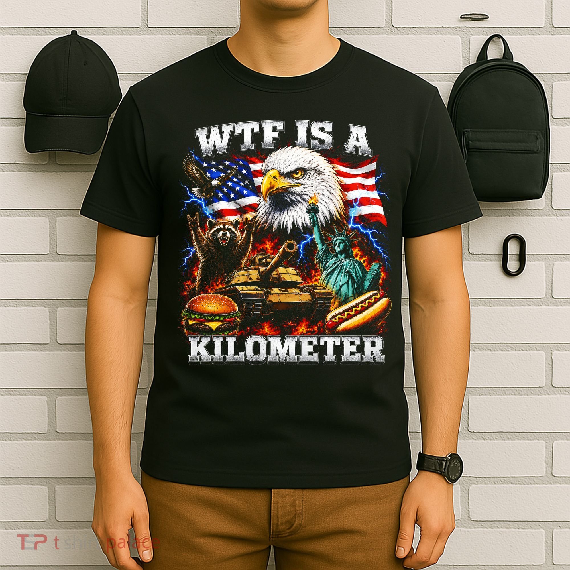 WTF Is A Kilometer? Patriotic Eagle American Graphic T-Shirt