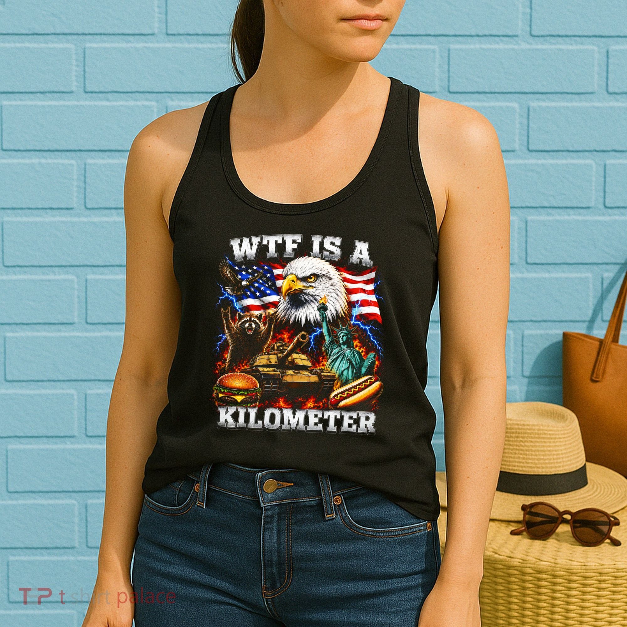 WTF Is A Kilometer? Patriotic Eagle American Graphic Women's Tank Top