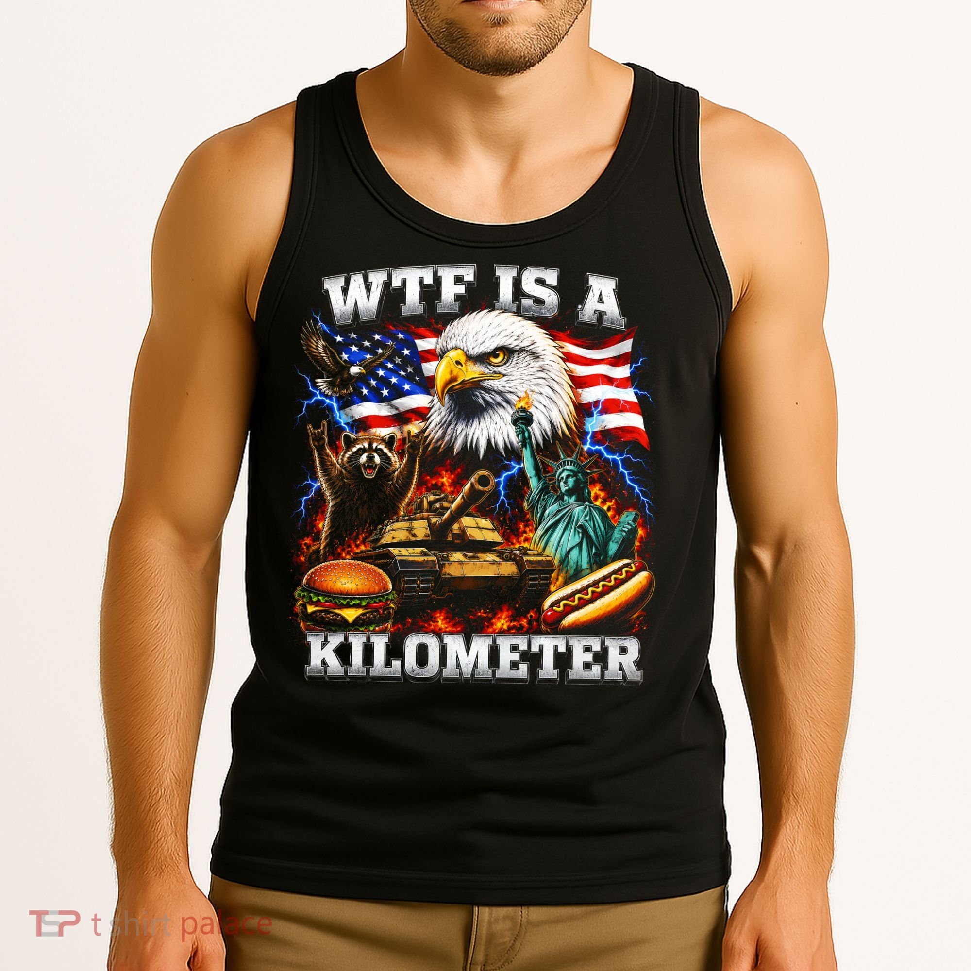 WTF Is A Kilometer? Patriotic Eagle American Graphic Tank Top