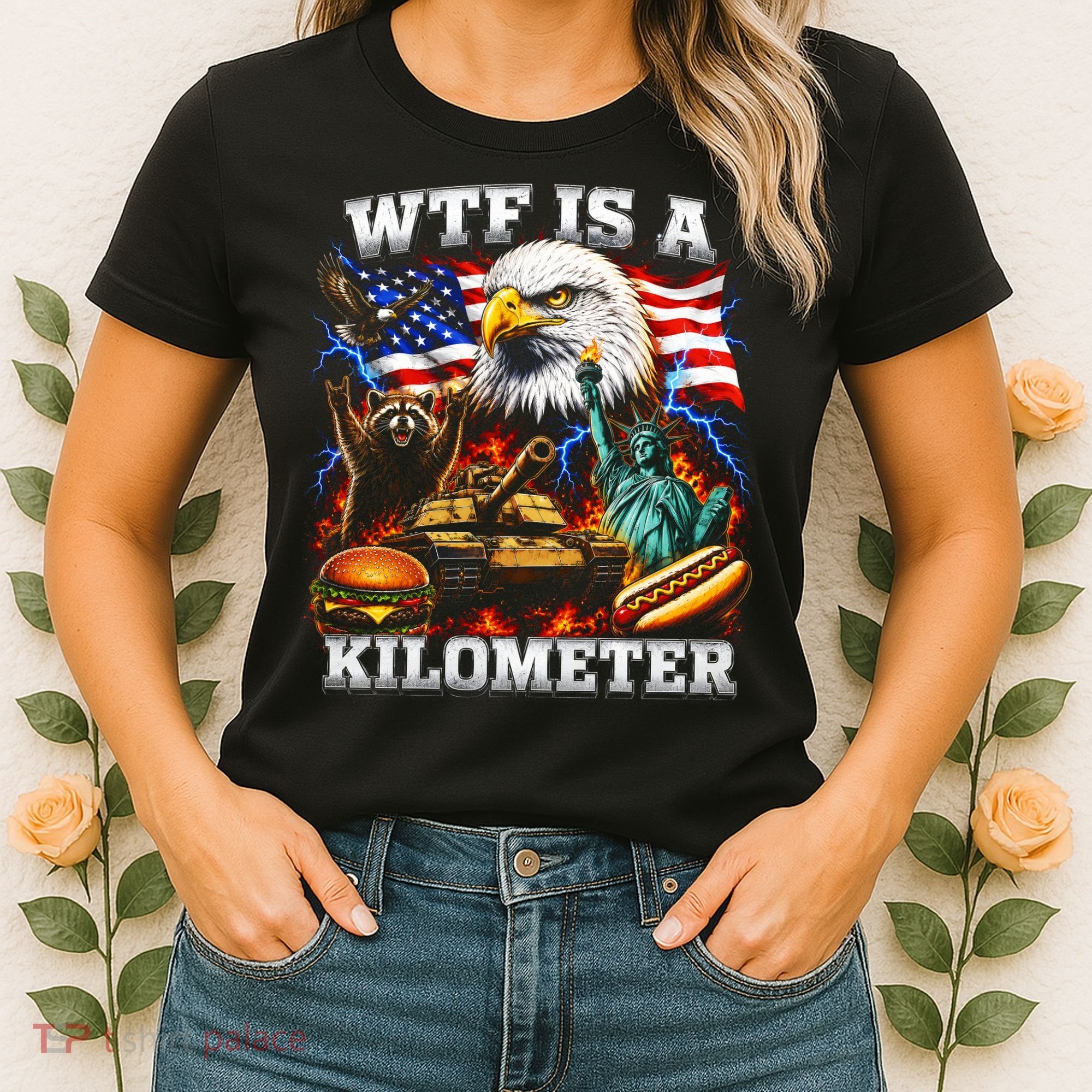 WTF Is A Kilometer? Patriotic Eagle American Graphic Women's T-Shirt