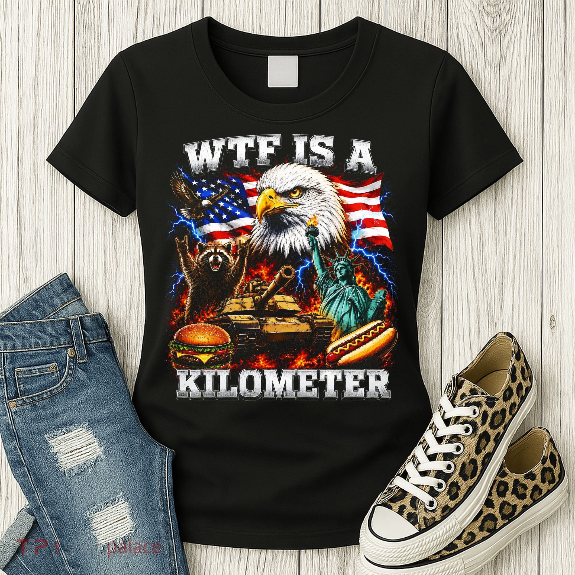 WTF Is A Kilometer? Patriotic Eagle American Graphic Women's T-Shirt