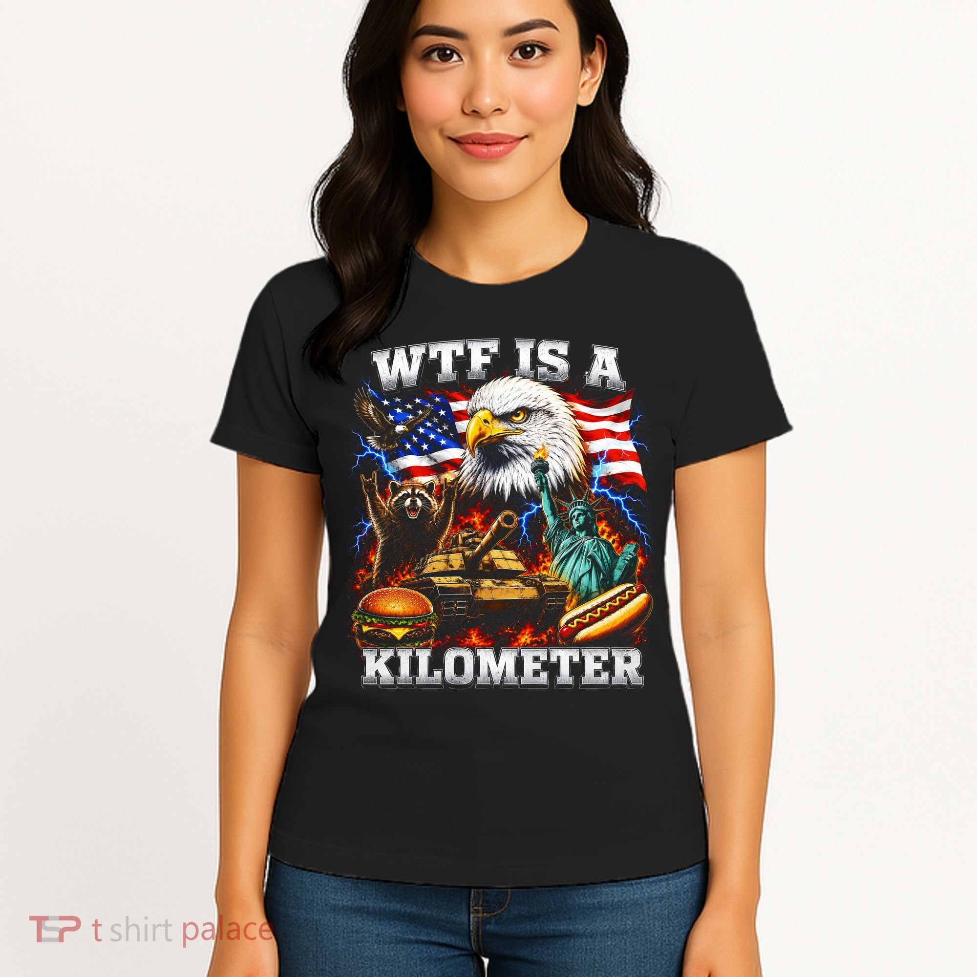 WTF Is A Kilometer? Patriotic Eagle American Graphic Women's T-Shirt