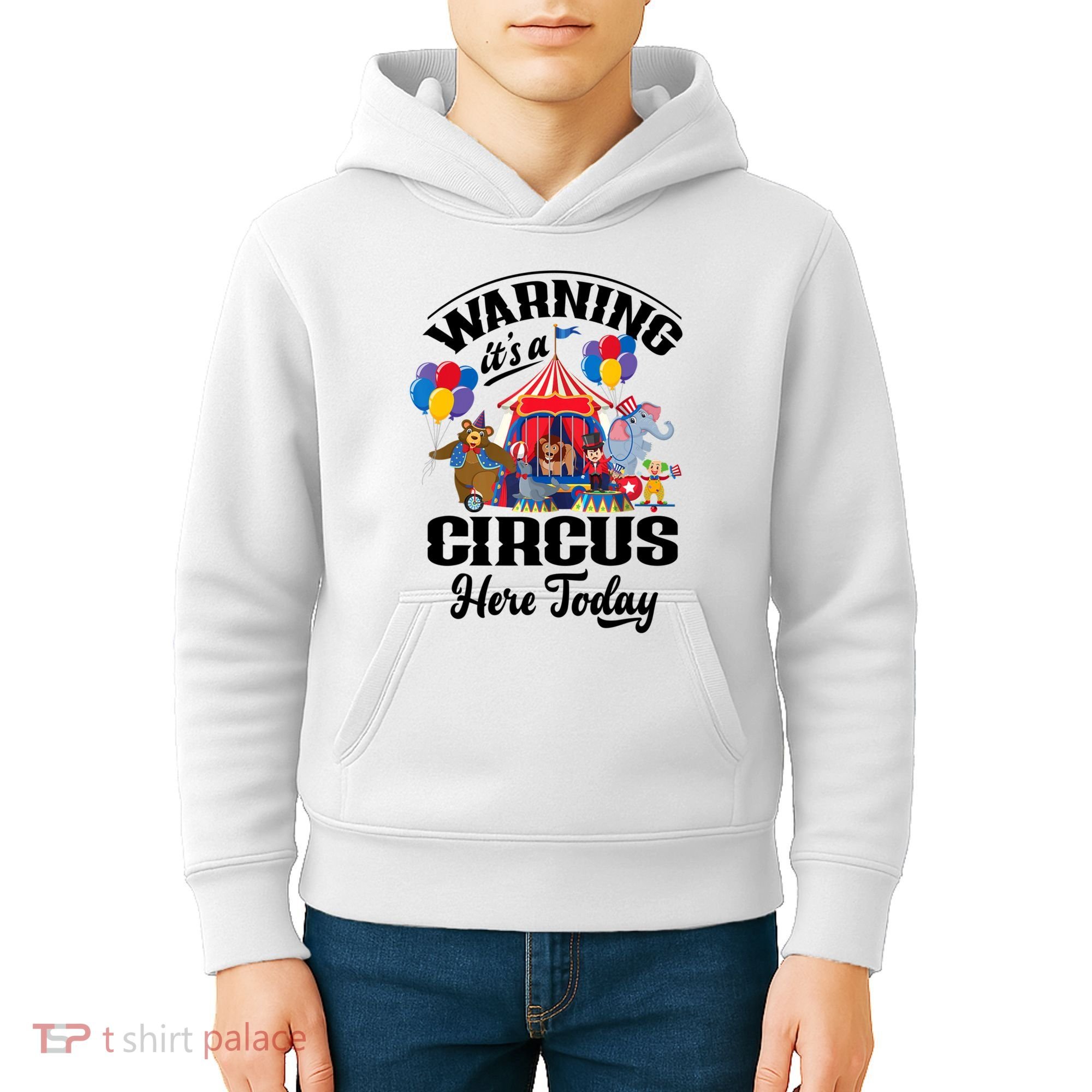 Warning It'S A Circus Here Today Carnival Birthday Party Kids Hoodie