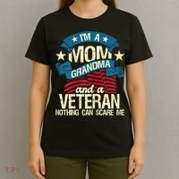 Womens I'm A Mom Grandma And A Veteran Patriotic American Flag T-Shirt thumb 4