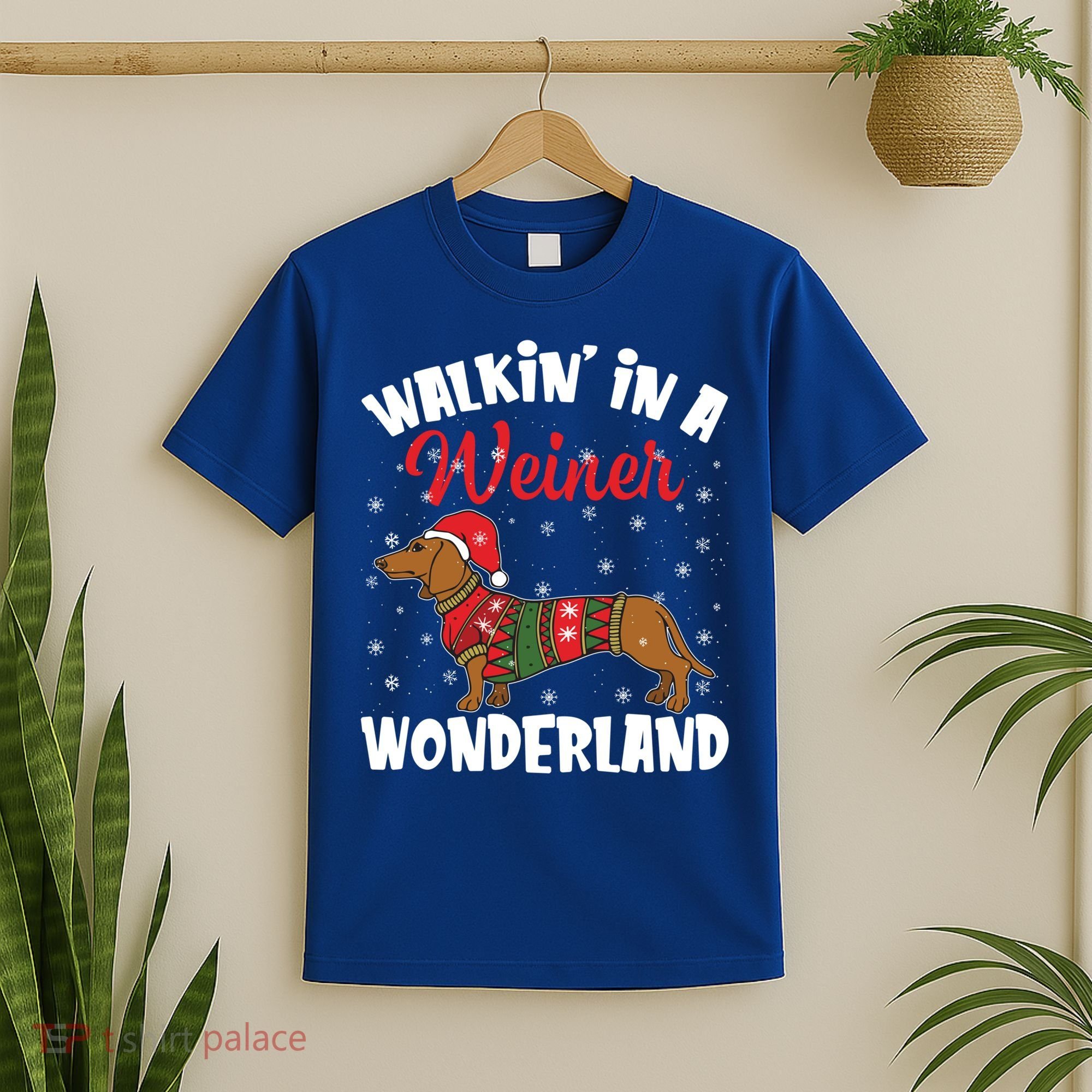 Walking In A Wiener Wonderland Funny Dachshund Christmas Cool Gift T-Shirt