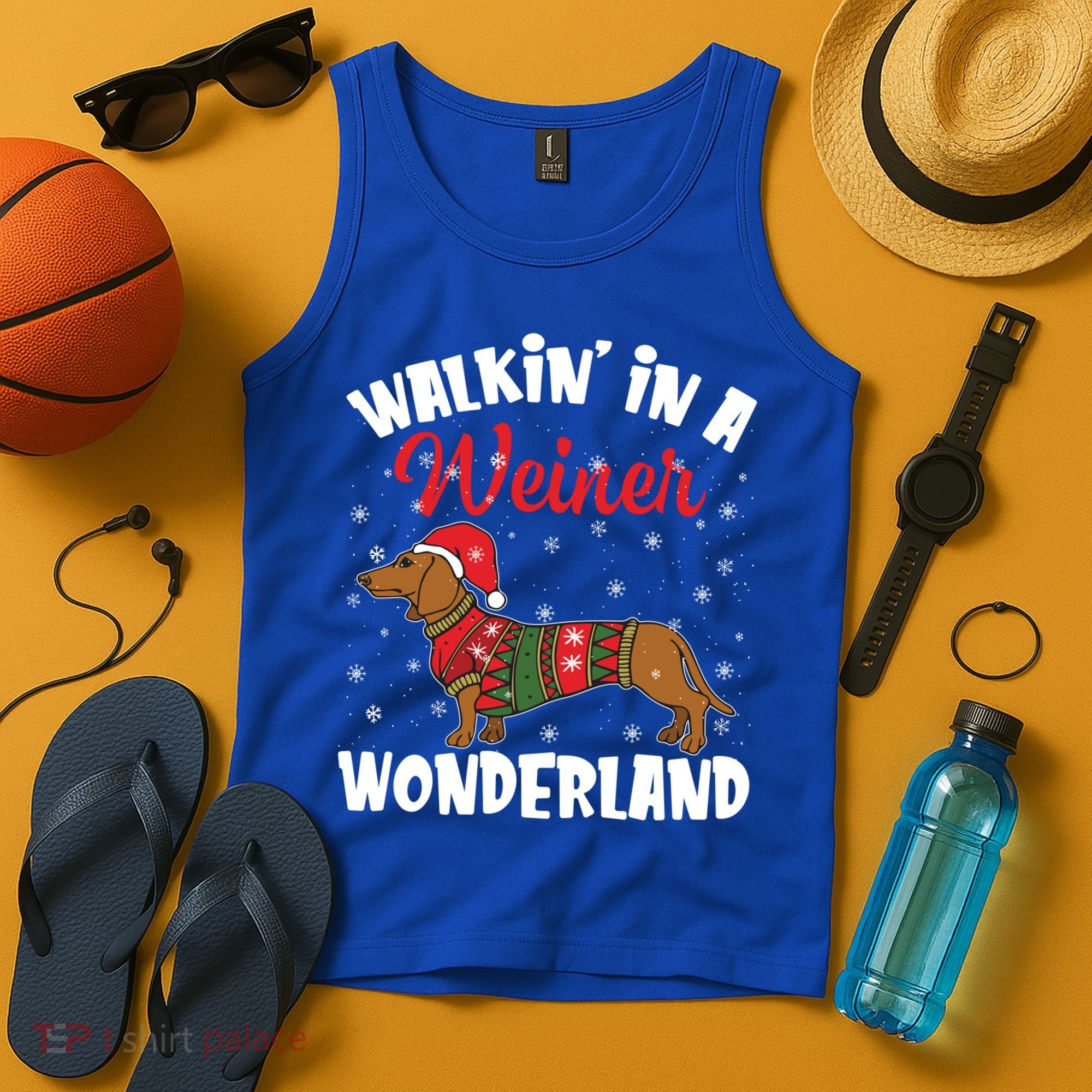 Walking In A Wiener Wonderland Funny Dachshund Christmas Cool Gift Tank Top