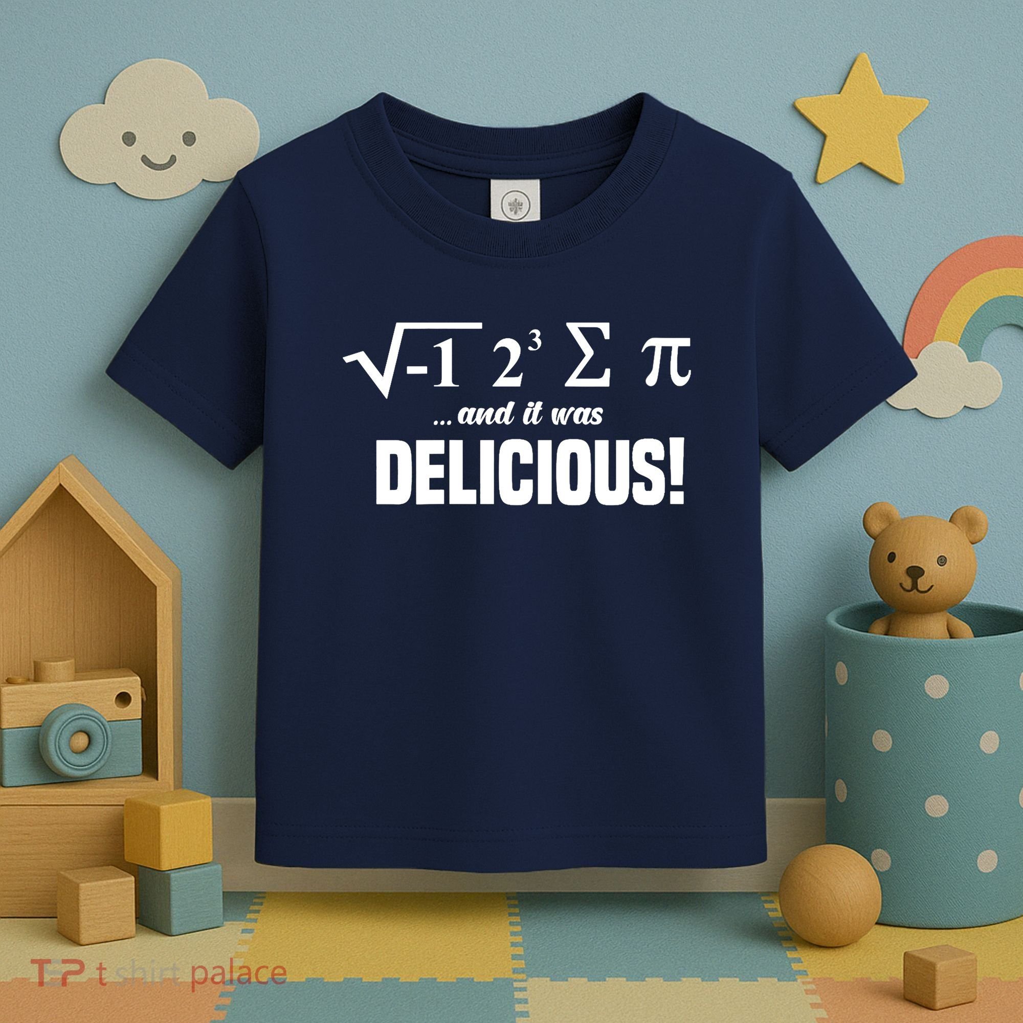 Wo I Ate Some Pie And It Was Delicious Funny Math Pun Pi Day V-Neck Toddler T-Shirt