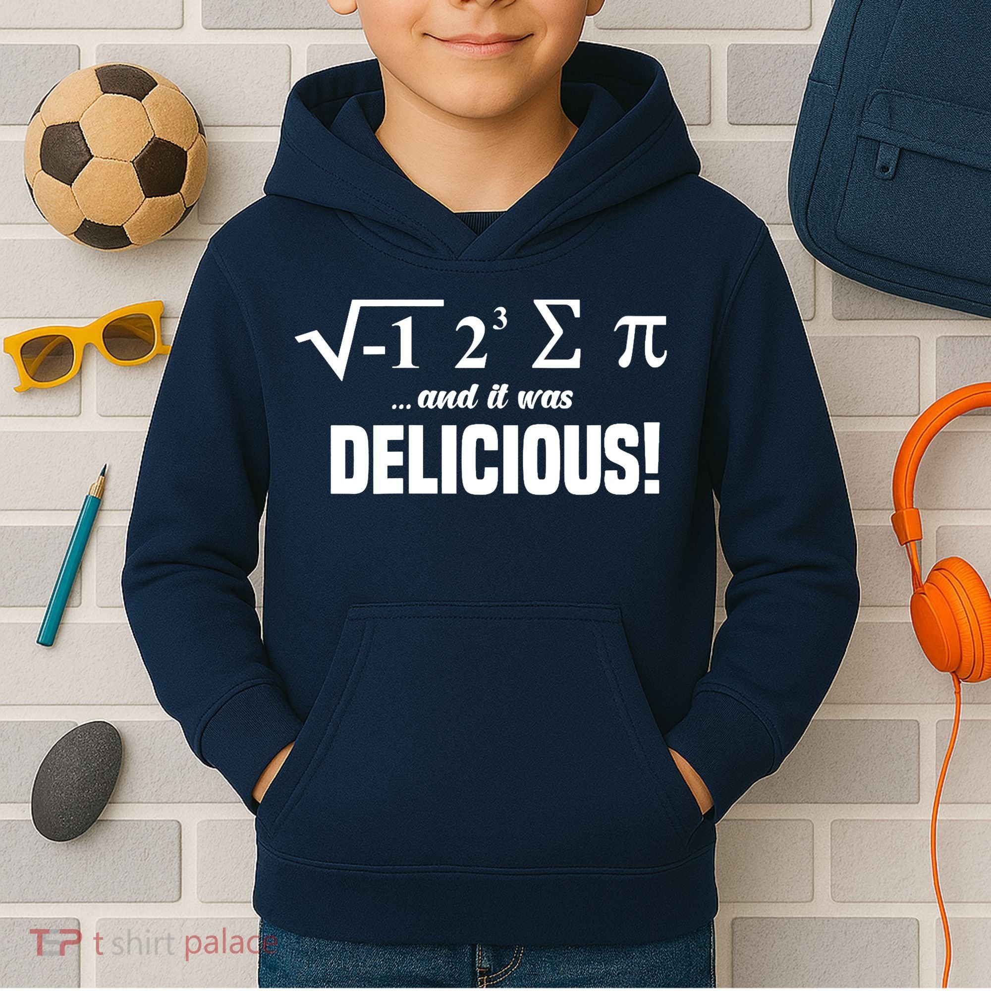 Wo I Ate Some Pie And It Was Delicious Funny Math Pun Pi Day V-Neck Kids Hoodie