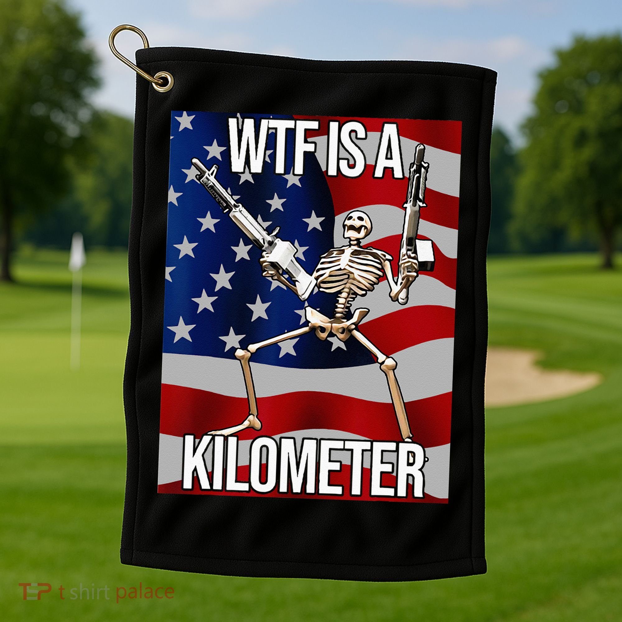 WTF Is A Kilometer American Skeleton Funny Golf Towel