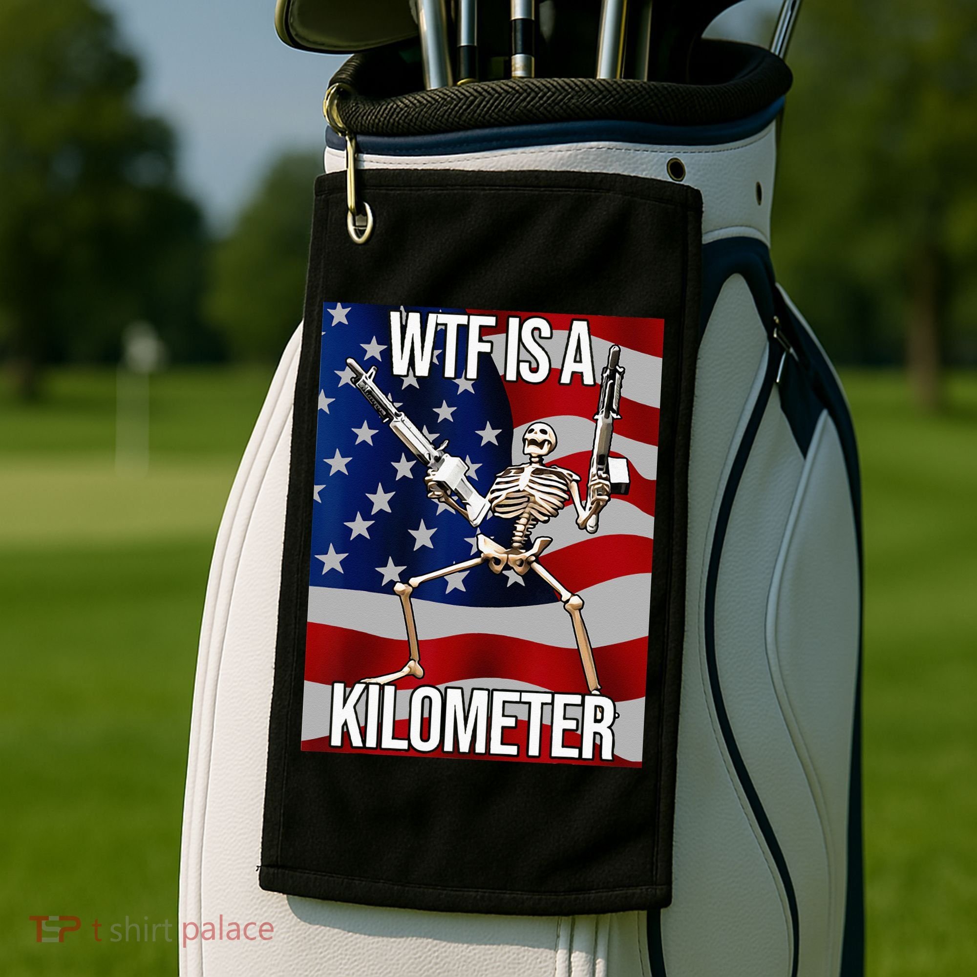 WTF Is A Kilometer American Skeleton Funny Golf Towel