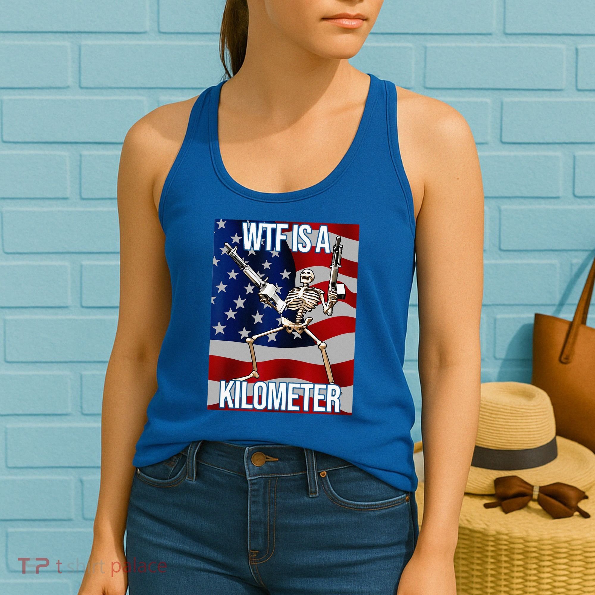 WTF Is A Kilometer American Skeleton Funny Women's Tank Top