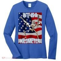 WTF Is A Kilometer American Skeleton Funny Women's Long Sleeve Shirt thumb 0