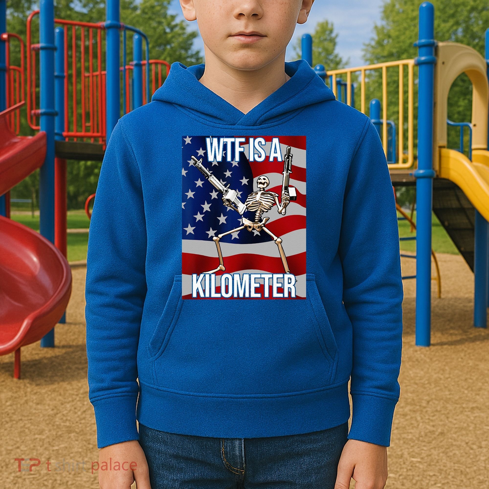WTF Is A Kilometer American Skeleton Funny Kids Hoodie