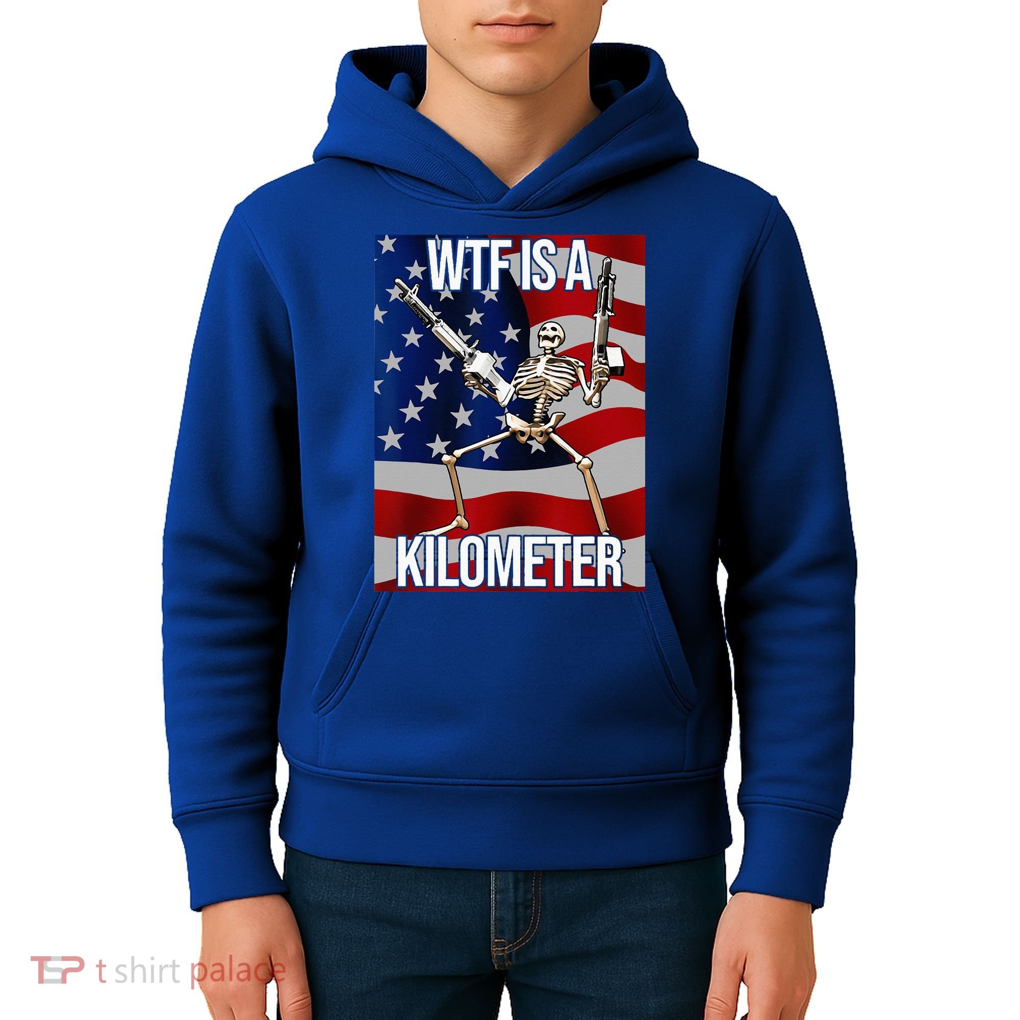 WTF Is A Kilometer American Skeleton Funny Kids Hoodie