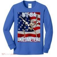 WTF Is A Kilometer American Skeleton Funny Kids Long Sleeve Shirt thumb 0