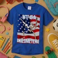 WTF Is A Kilometer American Skeleton Funny Kids T-Shirt thumb 3