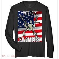 WTF Is A Kilometer July 4th Skeleton Funny Cringey USA Meme Zone Performance Long-Sleeve T-Shirt thumb 0