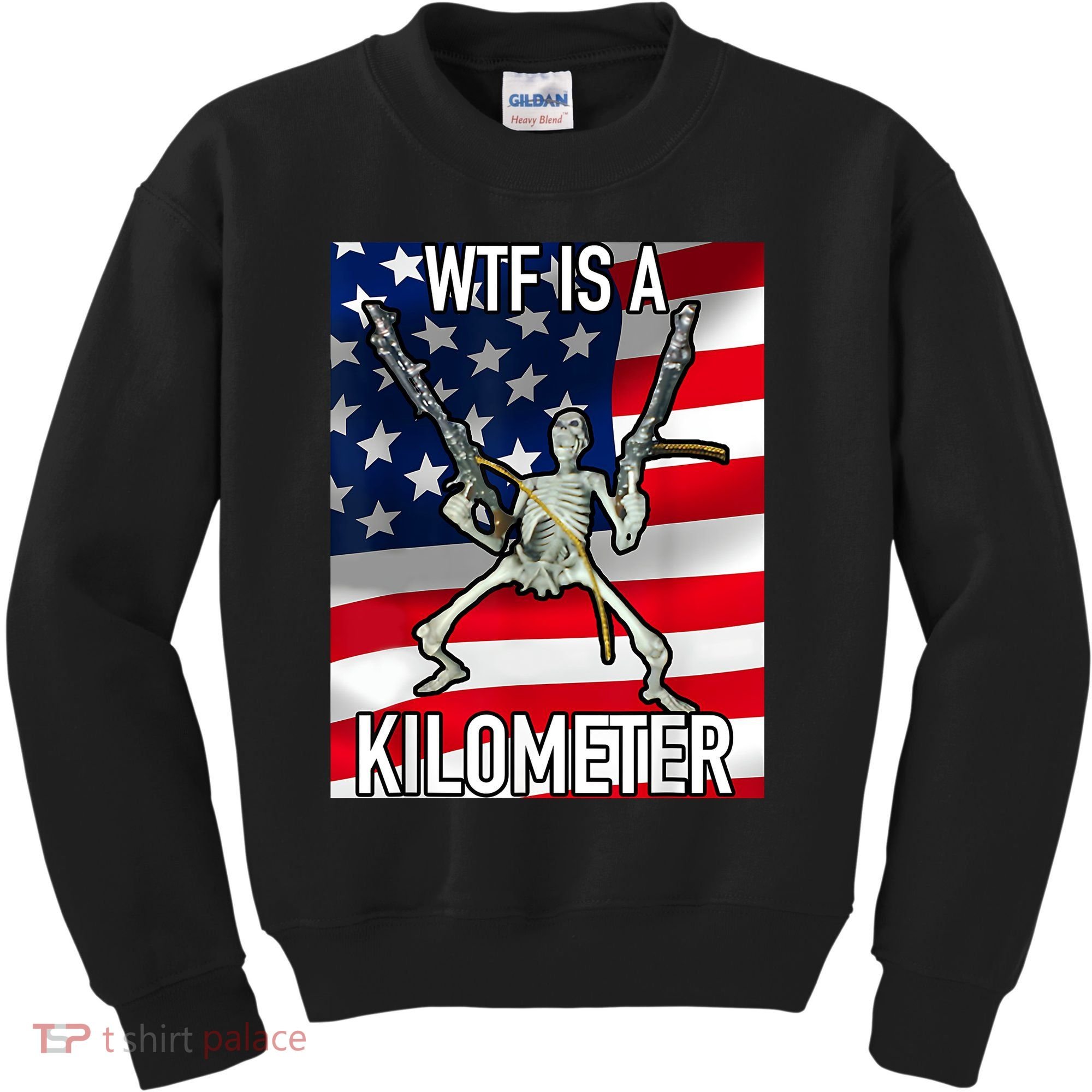 WTF Is A Kilometer July 4th Skeleton Funny Cringey USA Meme Kids Sweatshirt