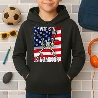 WTF Is A Kilometer July 4th Skeleton Funny Cringey USA Meme Kids Hoodie thumb 2