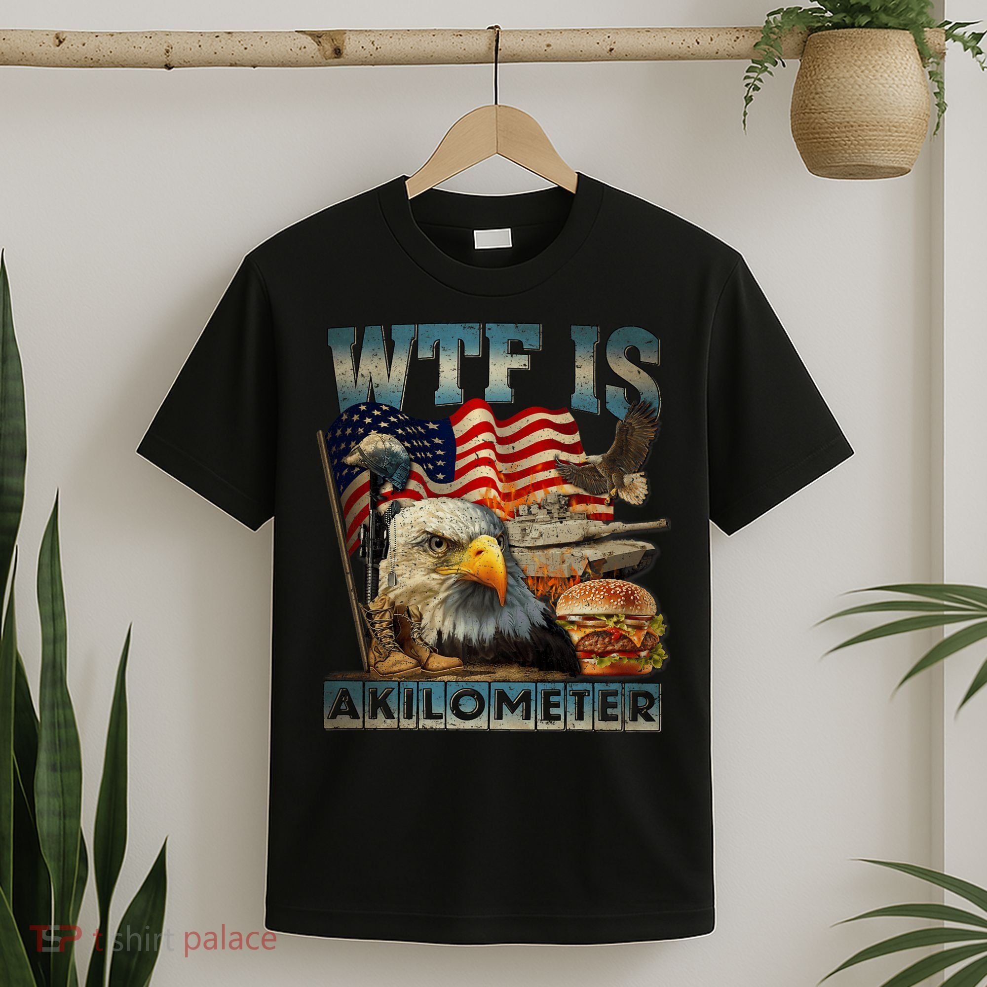 Wtf Is A Kilometer Eagle Badge American Burger 4th Of July T-Shirt