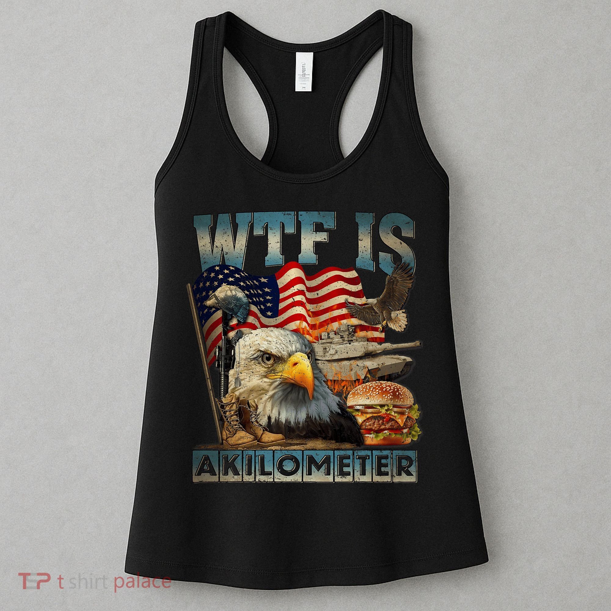 Wtf Is A Kilometer Eagle Badge American Burger 4th Of July Women's Tank Top