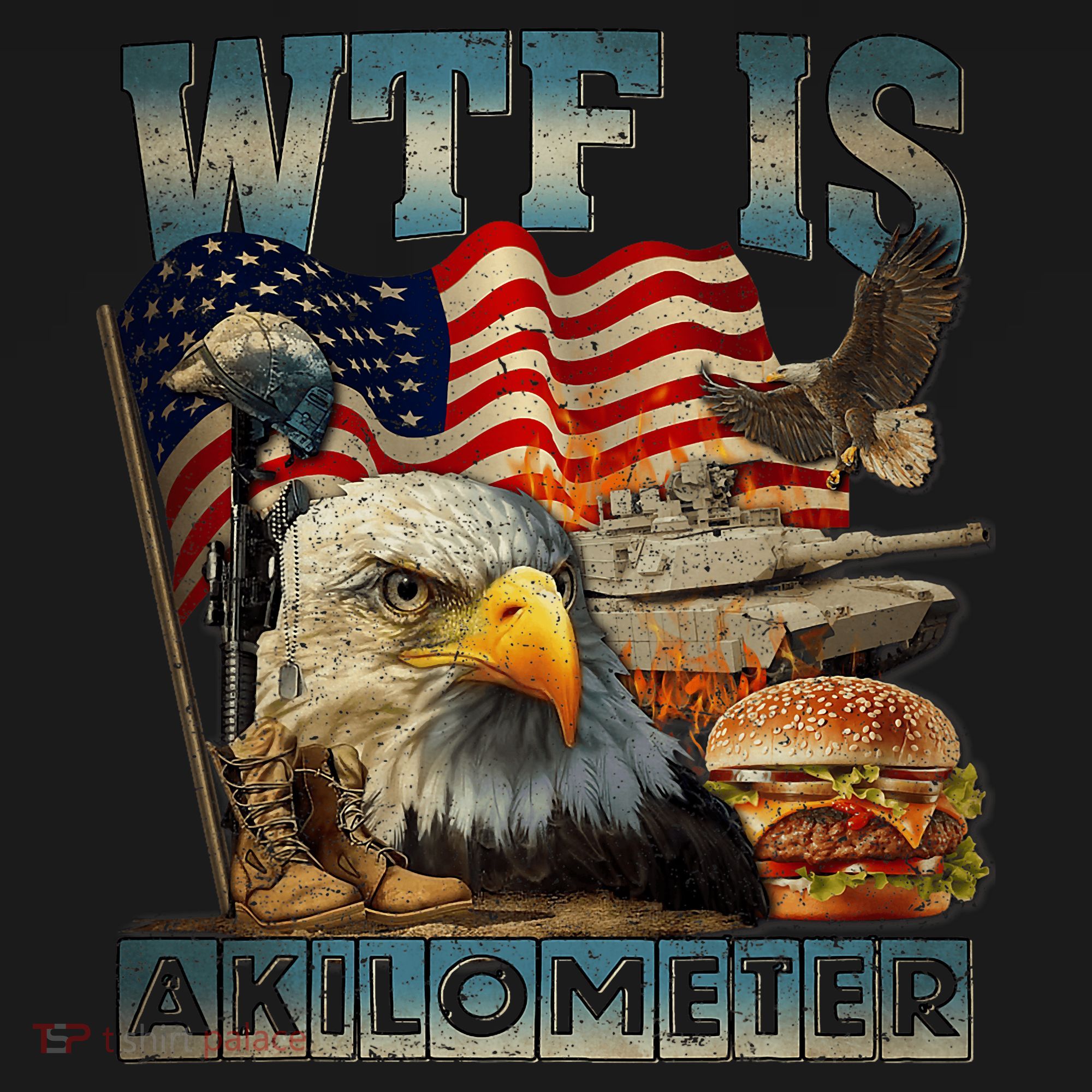 Wtf Is A Kilometer Eagle Badge American Burger 4th Of July Tank Top