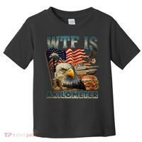 Wtf Is A Kilometer Eagle Badge American Burger 4th Of July Toddler T-Shirt thumb 0