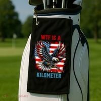 Wtf Is A Kilometer Eagle Badge American Flag Golf Towel thumb 2