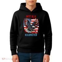 Wtf Is A Kilometer Eagle Badge American Flag Kids Hoodie thumb 4
