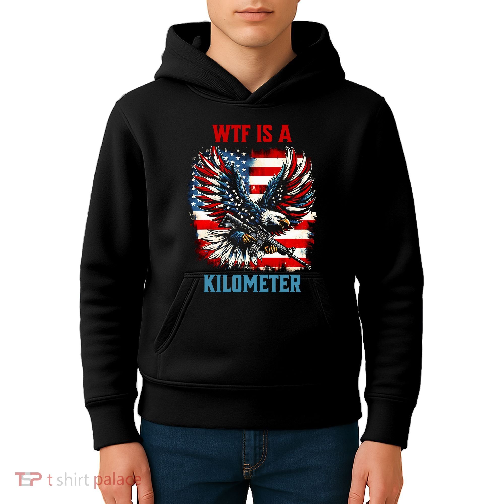 Wtf Is A Kilometer Eagle Badge American Flag Kids Hoodie