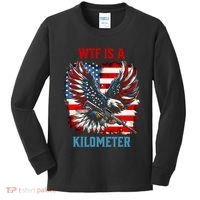 Wtf Is A Kilometer Eagle Badge American Flag Kids Long Sleeve Shirt thumb 0