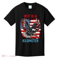 Wtf Is A Kilometer Eagle Badge American Flag Kids T-Shirt thumb 0
