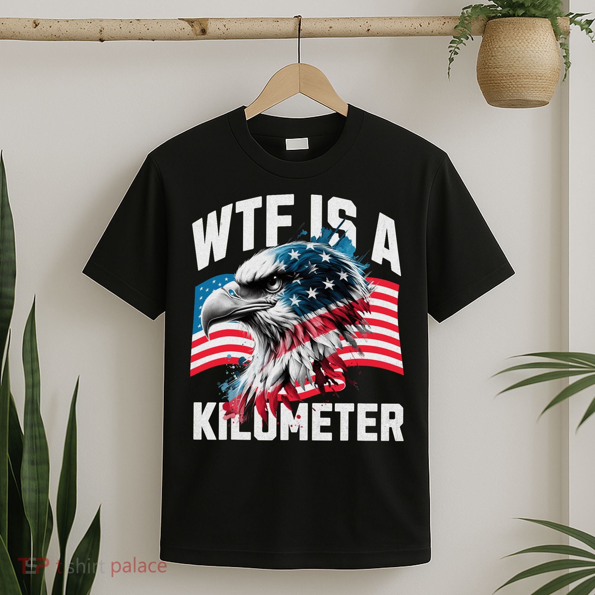 Wtf Is A Kilometer Eagle Badge American Vintage Humor T-Shirt