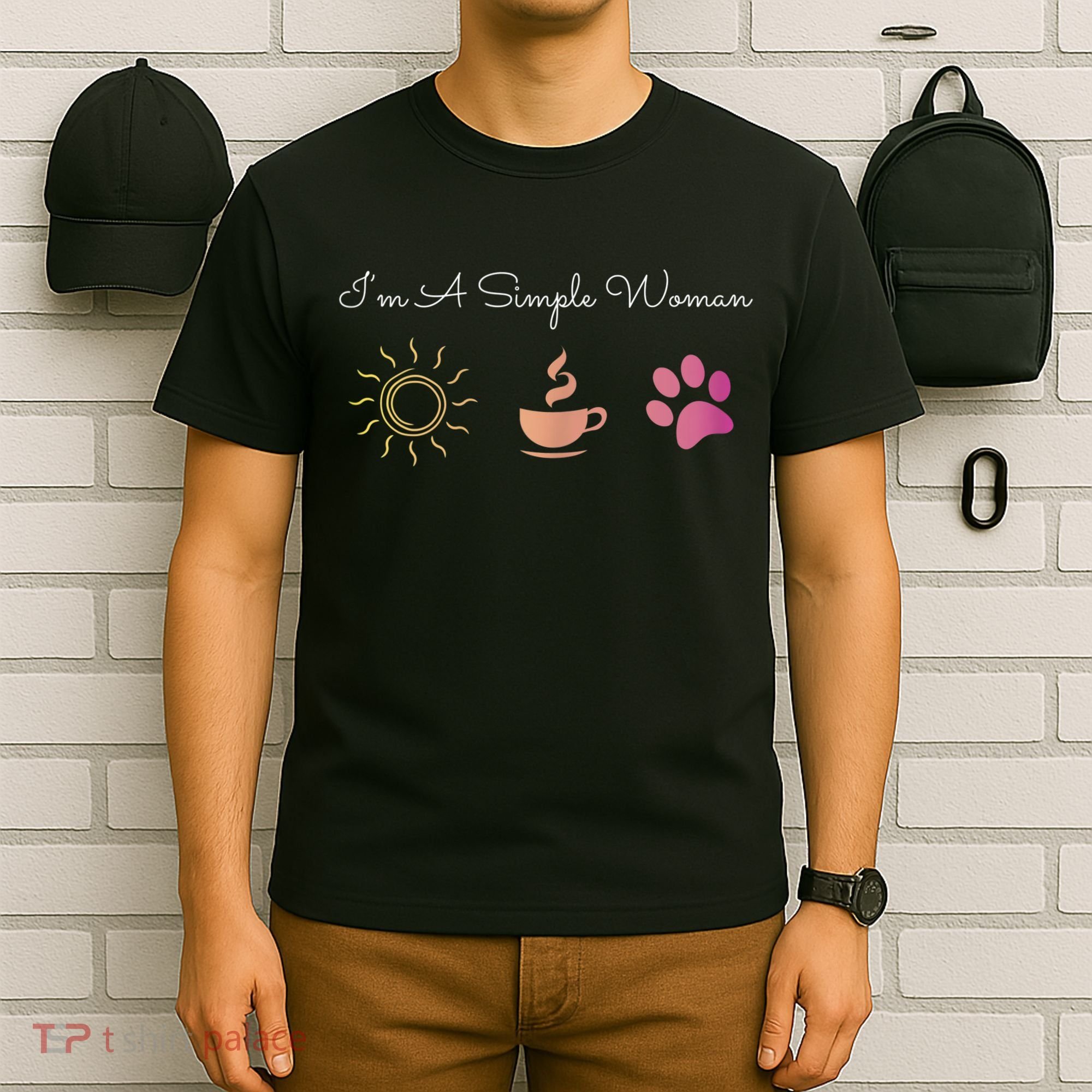 Womens I'm A Simple Woman Sunshine Coffee Paw Dog Cute Funny T-Shirt