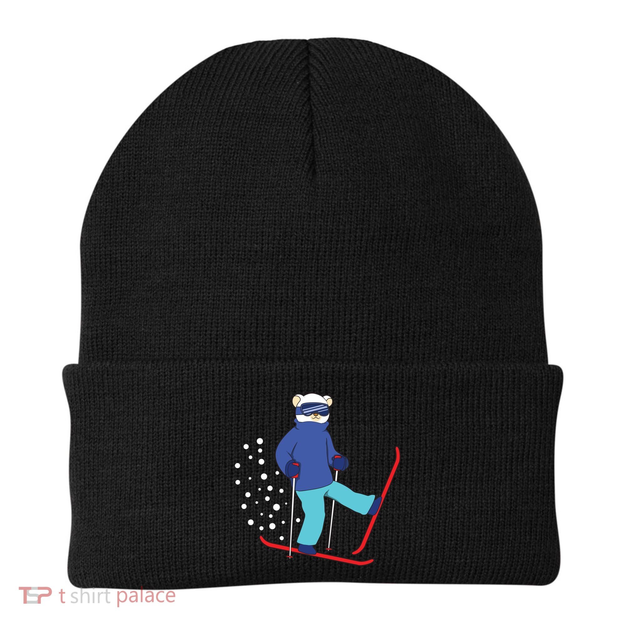 Winter Ice Bear Ski Skier Skiing Gift Beanie