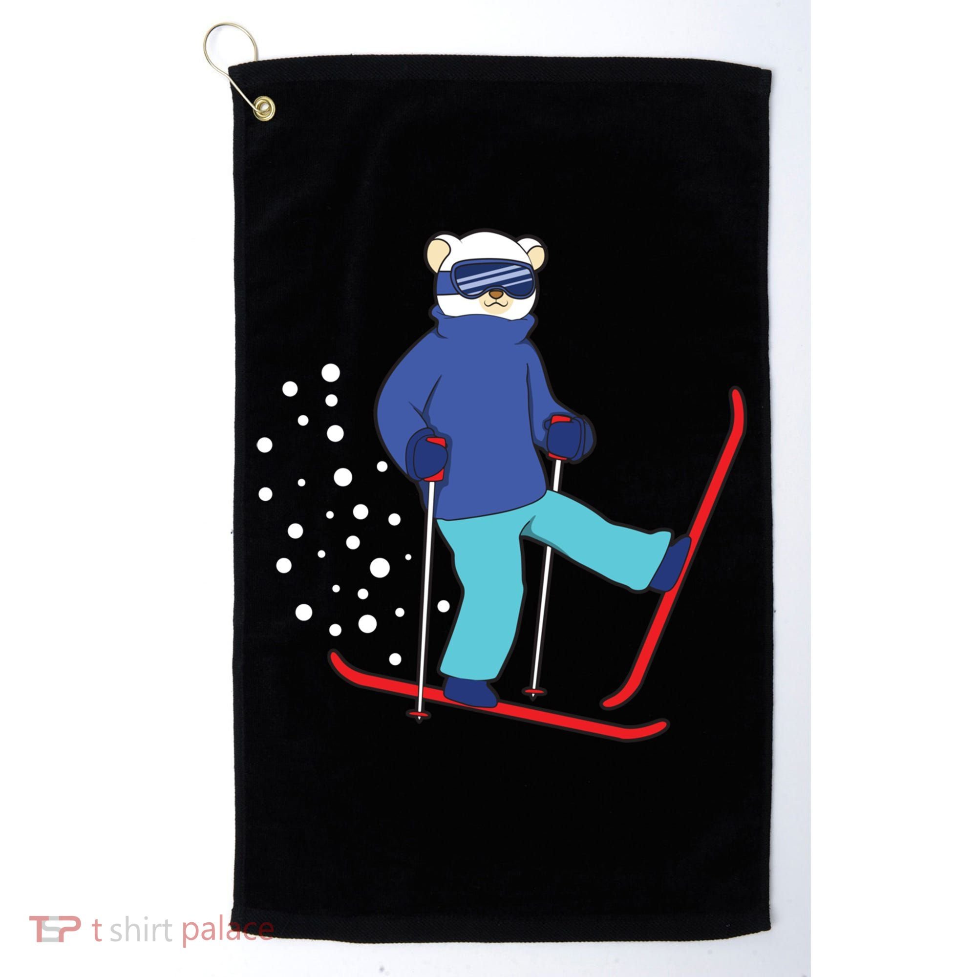 Winter Ice Bear Ski Skier Skiing Gift Golf Towel