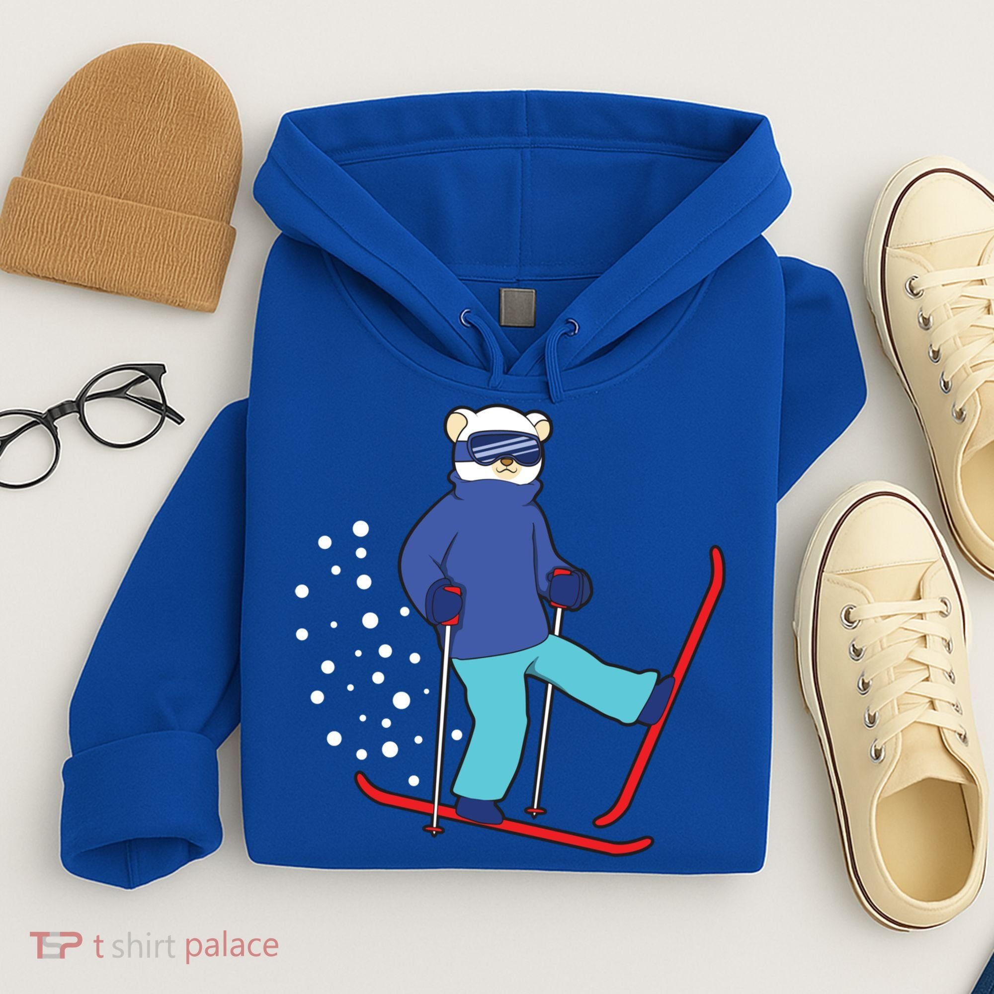 Winter Ice Bear Ski Skier Skiing Gift Hoodie
