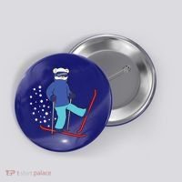 Winter Ice Bear Ski Skier Skiing Gift Button thumb 0