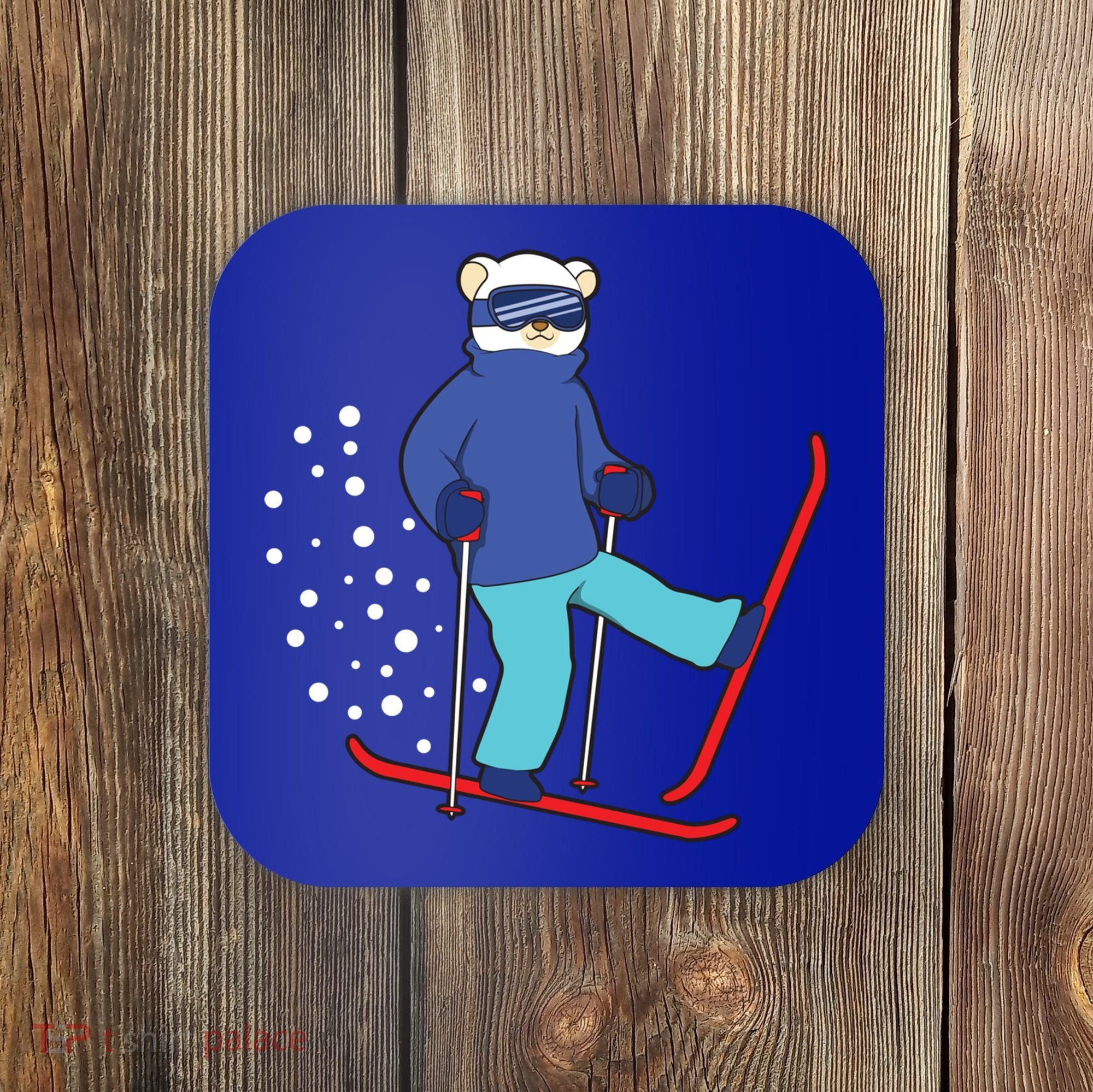 Winter Ice Bear Ski Skier Skiing Gift Coaster
