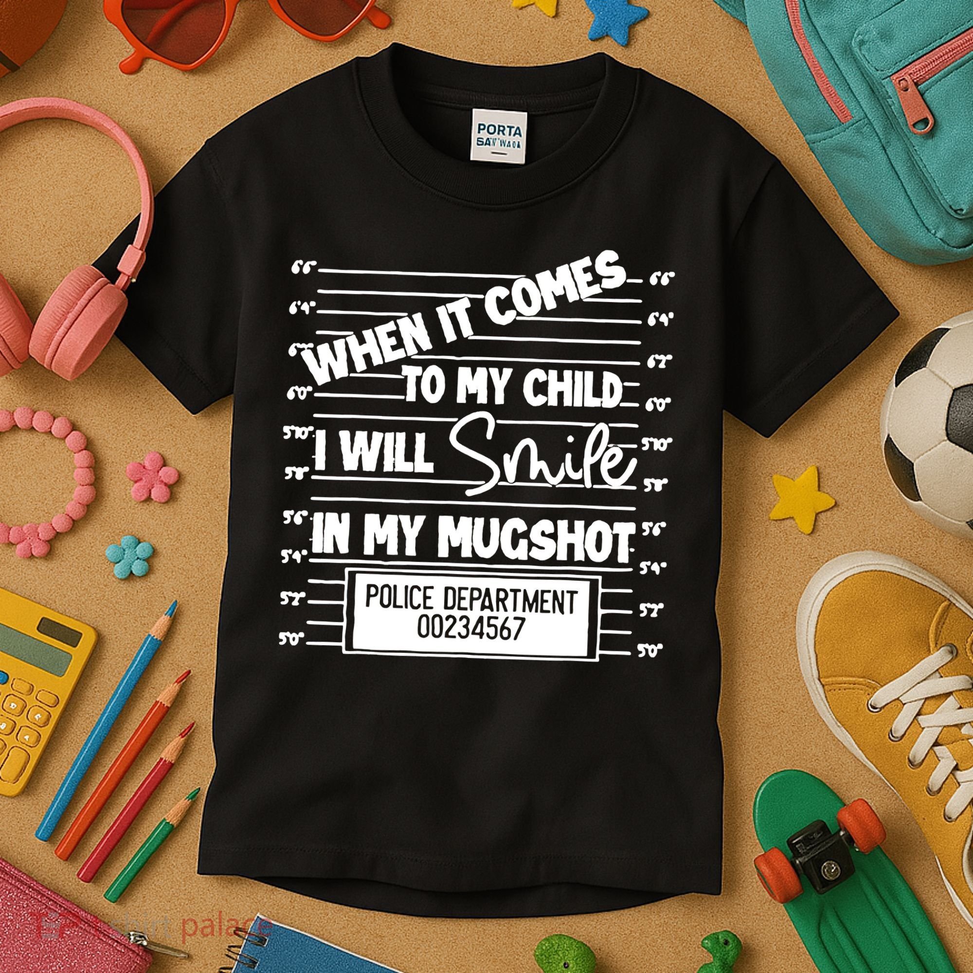 When It Comes To My Child I Will Smile In My Mugshot Kids T-Shirt