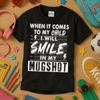 When It Comes To My Child I Will Smile In My Mugshot Kids T-Shirt thumb 3