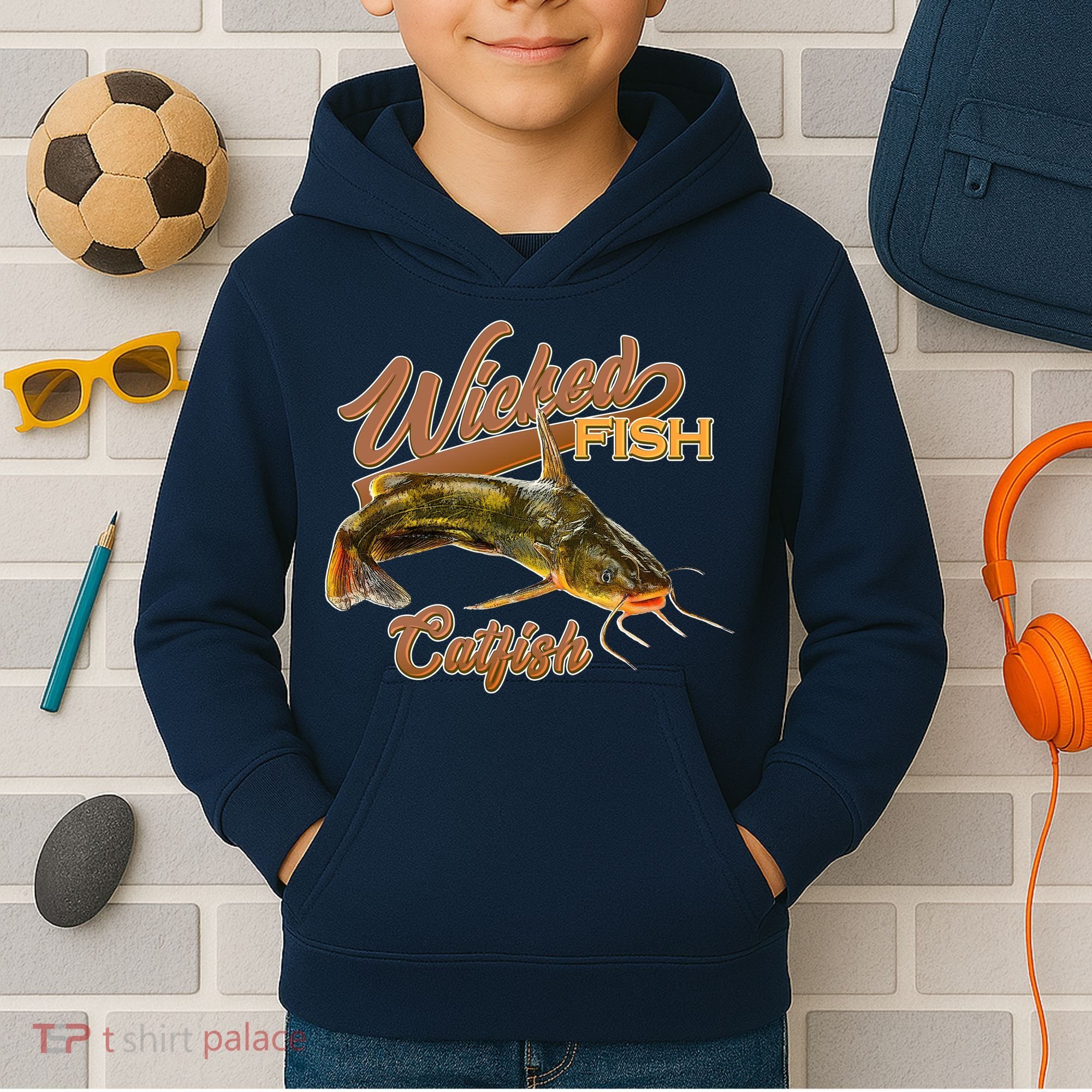 Wicked Fish Catfish Fishing Kids Hoodie