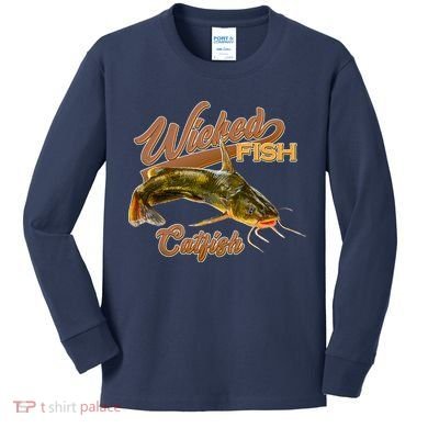 Wicked Fish Catfish Fishing Kids Long Sleeve Shirt